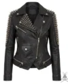 Buy Womens Black Spike Studded Leather Biker Jacket