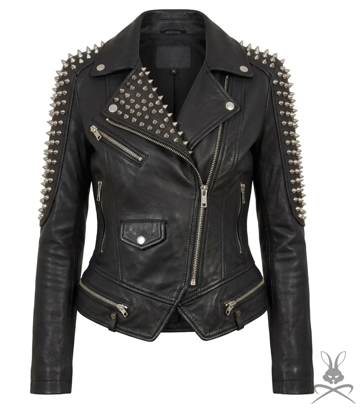 Buy Womens Black Spike Studded Leather Biker Jacket