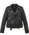 Buy Womens Black Studded Smooth Leather Biker Jacket