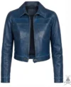 Buy Womens Blue Cropped Leather Jacket