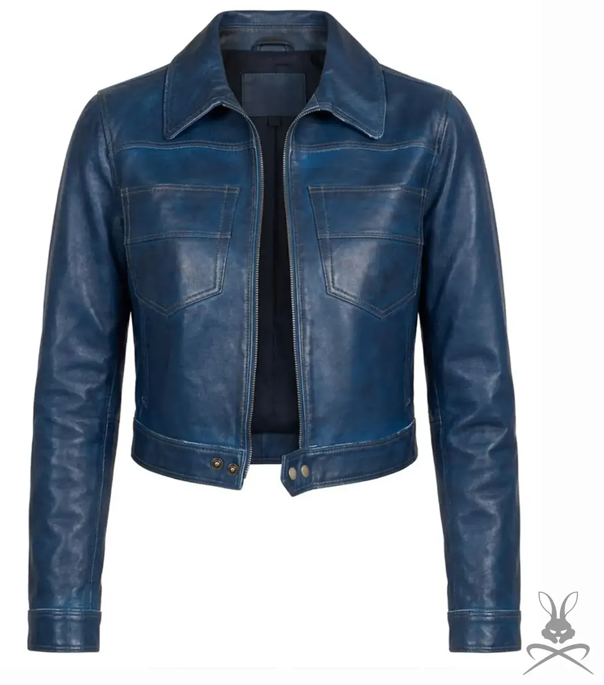 Buy Womens Blue Cropped Leather Jacket
