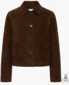 Buy Womens Brown Cropped Boxy Suede Leather Jacket