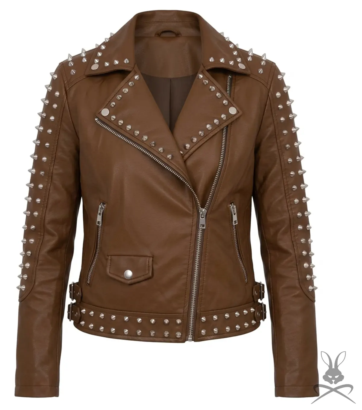 Buy Womens Brown Studded Leather Biker Jacket