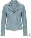 Buy Womens Izzy Capri Blue Suede Moto Jacket