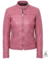 Buy Womens Pink Quilted Genuine Leather Racer Jacket