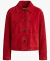Buy Womens Red Cropped Boxy Suede Leather Jacket