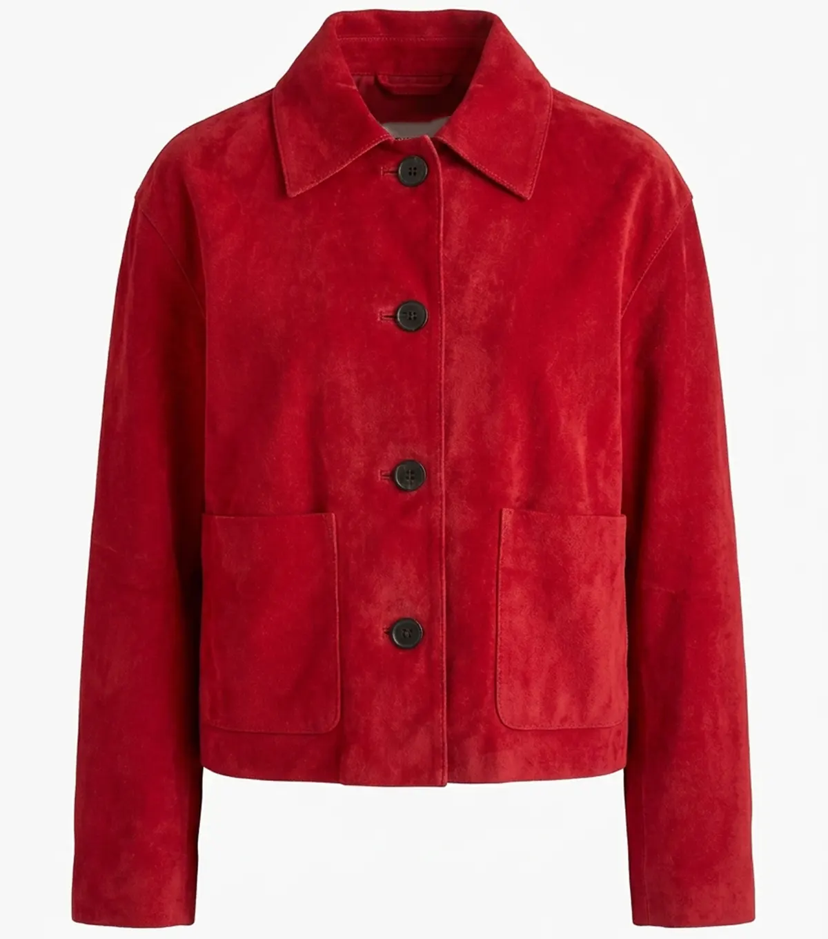 Buy Womens Red Cropped Boxy Suede Leather Jacket