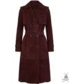 Buy Womens Trinity burgundy Suede Leather Trench Coat