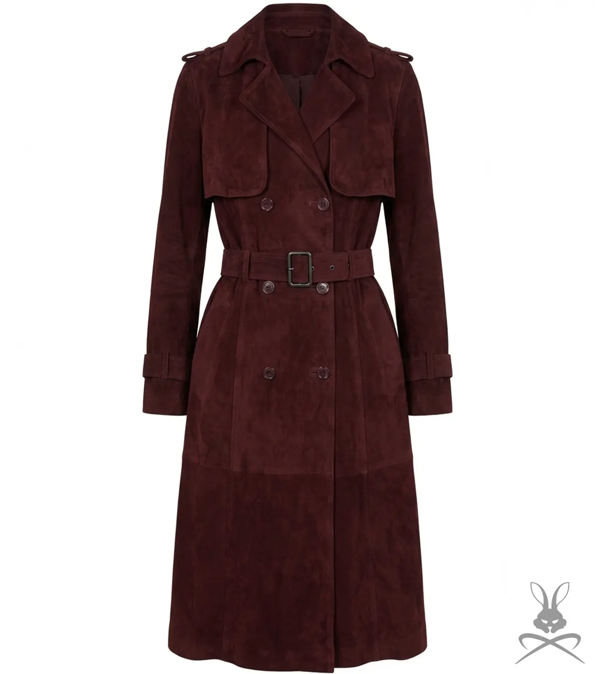 Buy Womens Trinity burgundy Suede Leather Trench Coat
