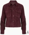 Buy Womens Wine Suede Leather Jacket with Western Fringe