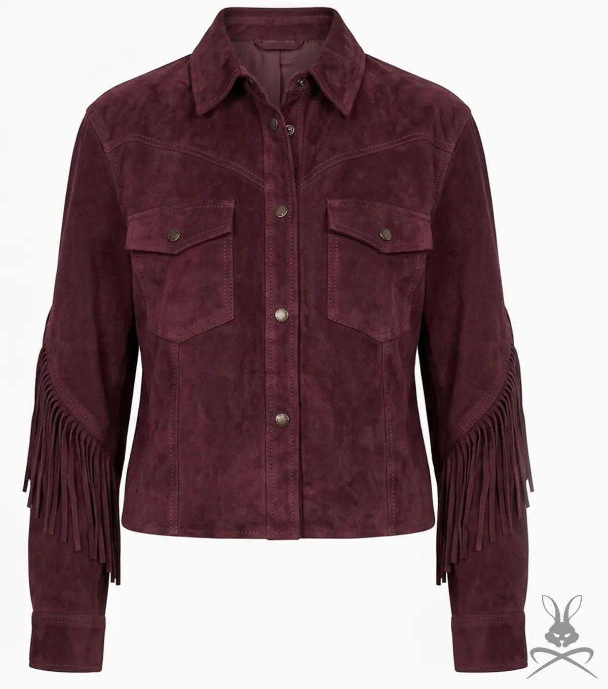 Buy Womens Wine Suede Leather Jacket with Western Fringe