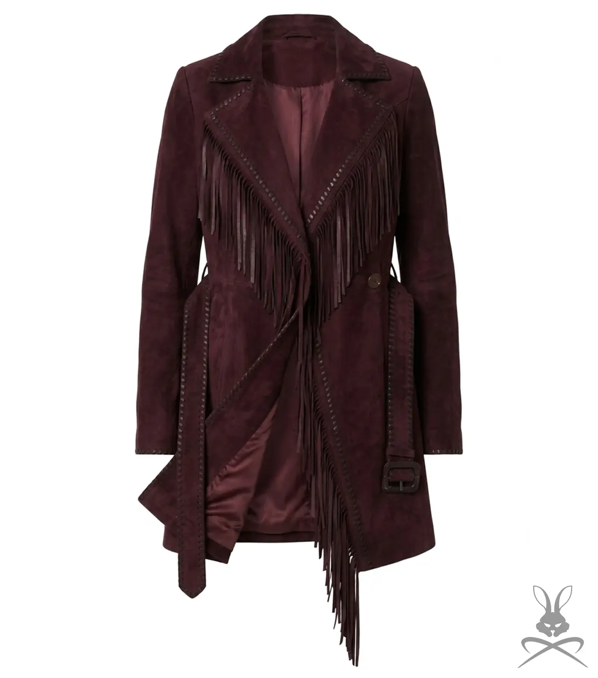 Buy Womens Wynn Burgundy Suede Fringe Leather Coat