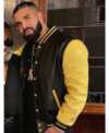 Canadian Rapper Drake Black and Yellow Leather Varsity Jacket Right