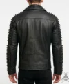 Carroll Black Studded Punk Rock Real Leather Biker Jacket back views