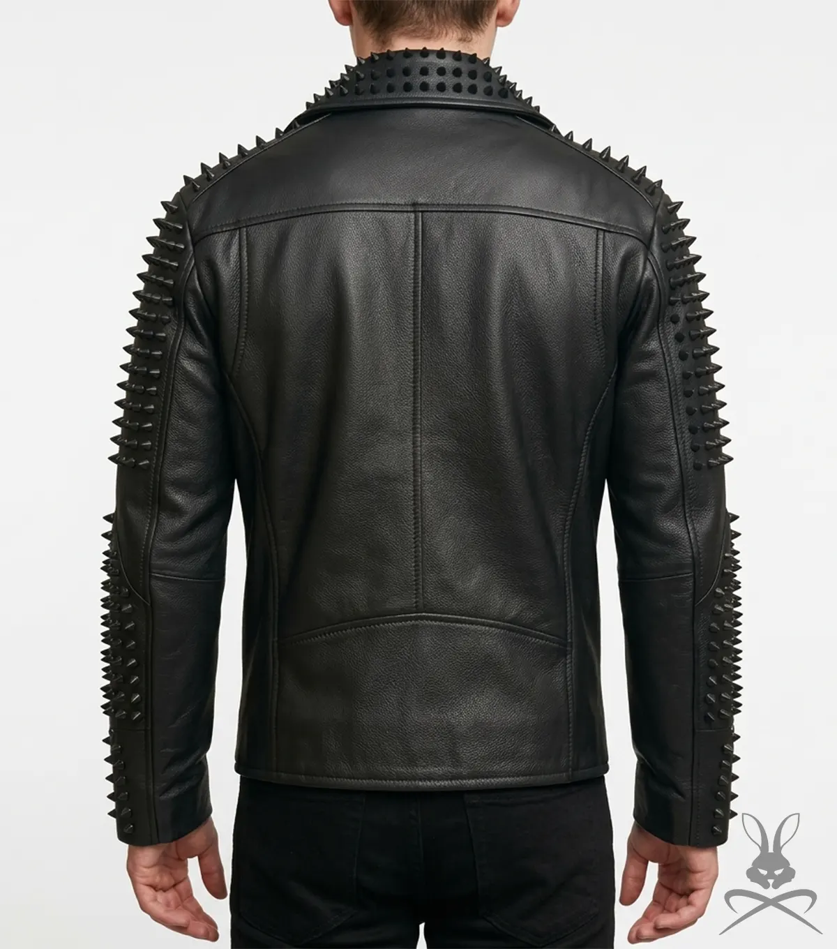 Carroll Black Studded Punk Rock Real Leather Biker Jacket back views
