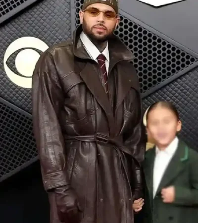 Chris Brown Grammy Awards Leather Coat
