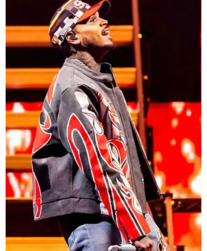 Chris Brown Tycoon Music Festival Singer Leather Jacket Right