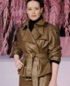 Claire Foy PFW 2026 Brown Leather Jacket