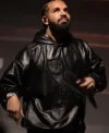 Drake OVO Black Pullover Leather Hoodie