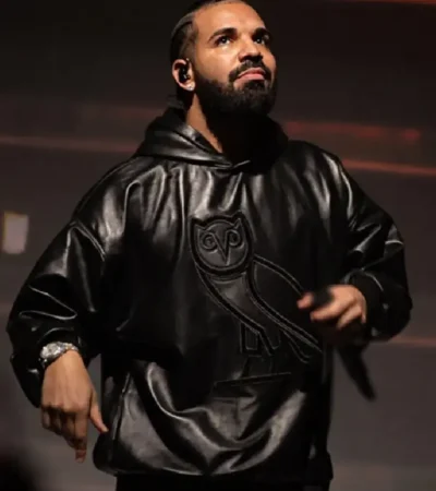 Drake OVO Black Pullover Leather Hoodie