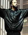 Drake OVO Black Pullover Leather Hoodie On Sale