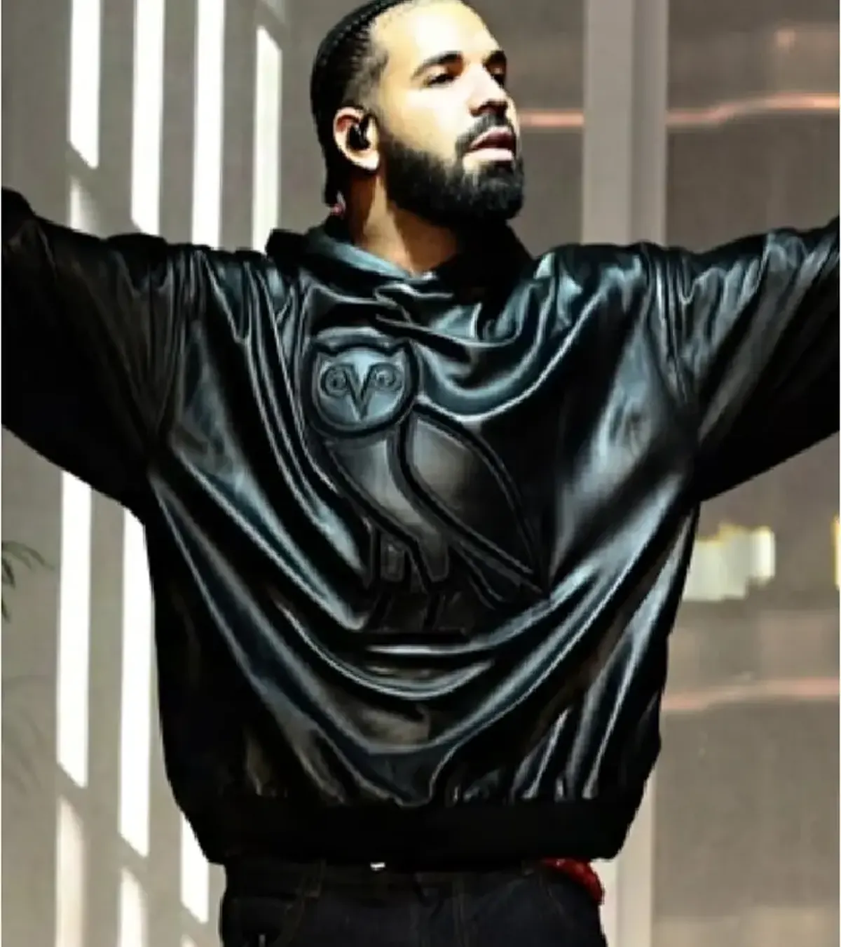 Drake OVO Black Pullover Leather Hoodie On Sale