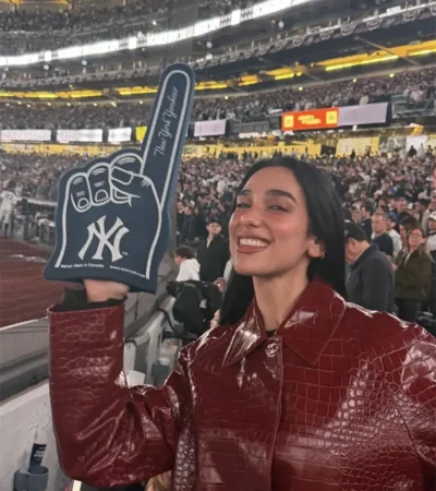 Dua Lipa ALDS Game 3 Leather Coat