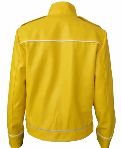 Freddie Mercury Yellow Leather Belted Motorcycle Jacket Back