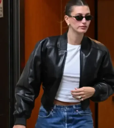 Hailey Bieber Los Angeles Black Bomber Jacket