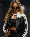 Jenna Bandy NBA All-Star Celebrity Game 2026 Black and White Cropped Leather Jacket On Sale