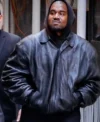 Kanye West Black Shirt Style Leather Jacke