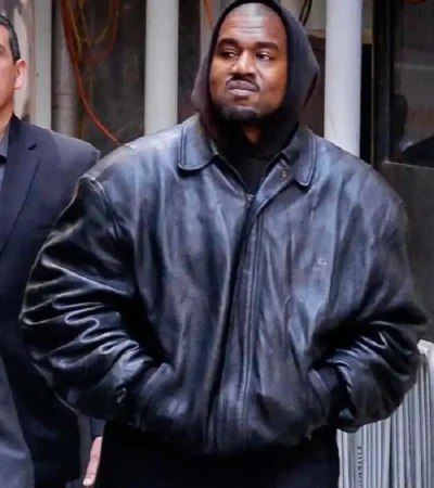 Kanye West Black Shirt Style Leather Jacke