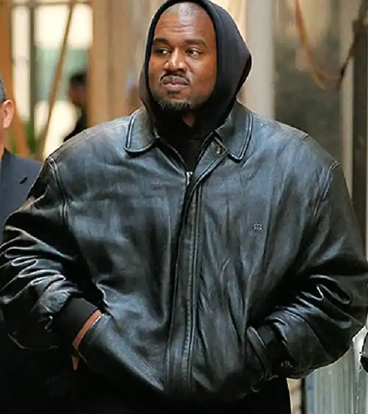 Kanye West Black Shirt Style Leather Jacke On Sale