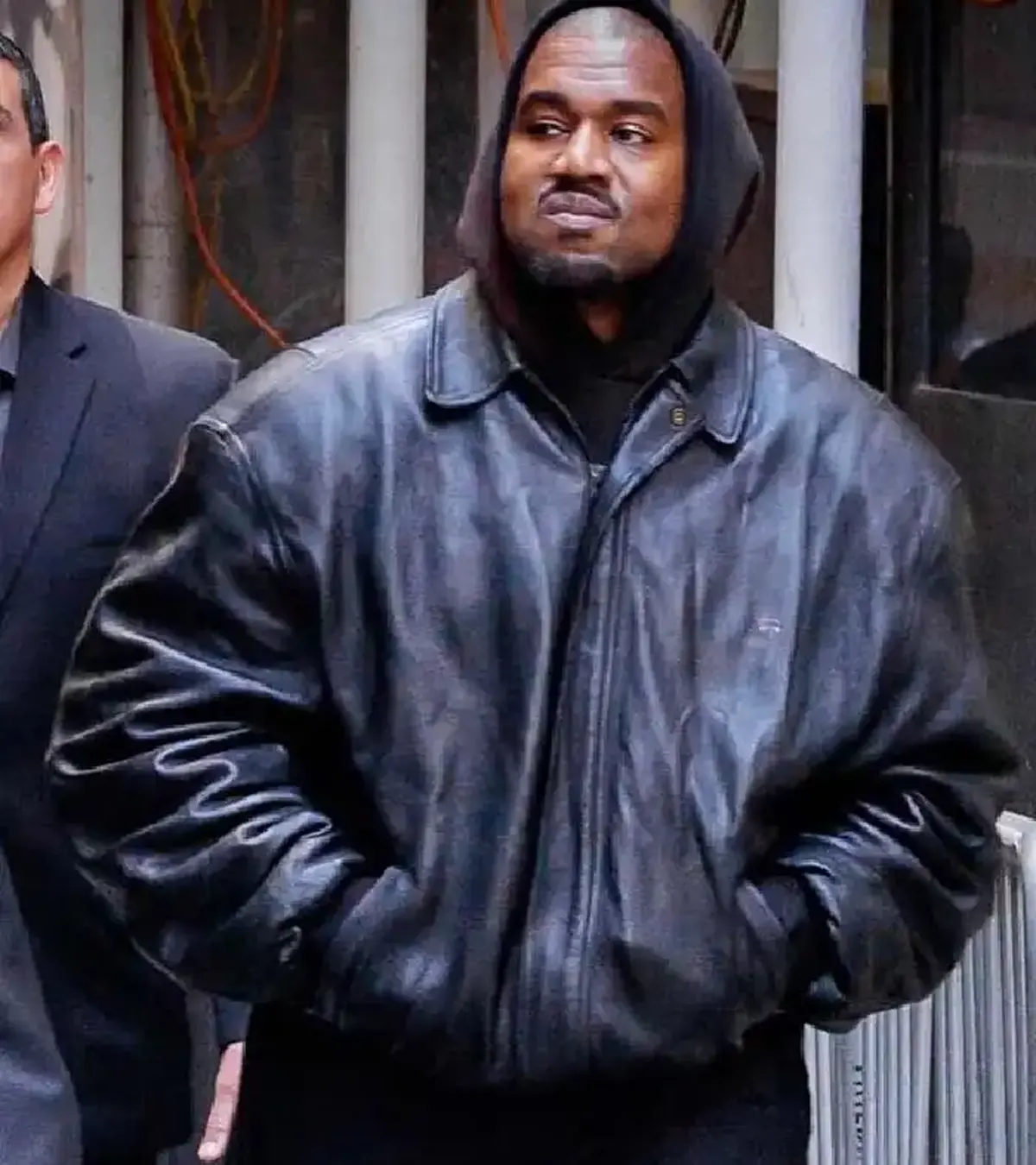 Kanye West Black Shirt Style Leather Jacke