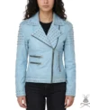 Kristi Sky Blue Studded Real Leather Jacket