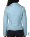Kristi Sky Blue Studded Real Leather Jacket back