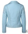 Kristi Sky Blue Studded Real Leather Jacket back view