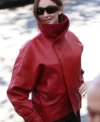 Lola Tung Paris Fashion Week SS27 Red Leather Jacket On Sale