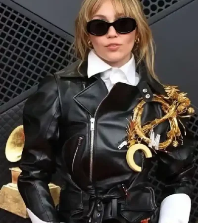 Los Angeles Miley Cyrus Grammy Awards 2026 Black Leather Jacket