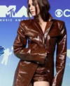 MTV Video Music Awards 2026 İnci Gürün Textured Brown Long Leather Coat On Sale