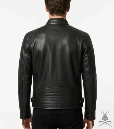 Mens Black Leather Biker Jacket back