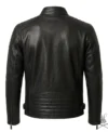 Mens Black Leather Biker Jacket back view
