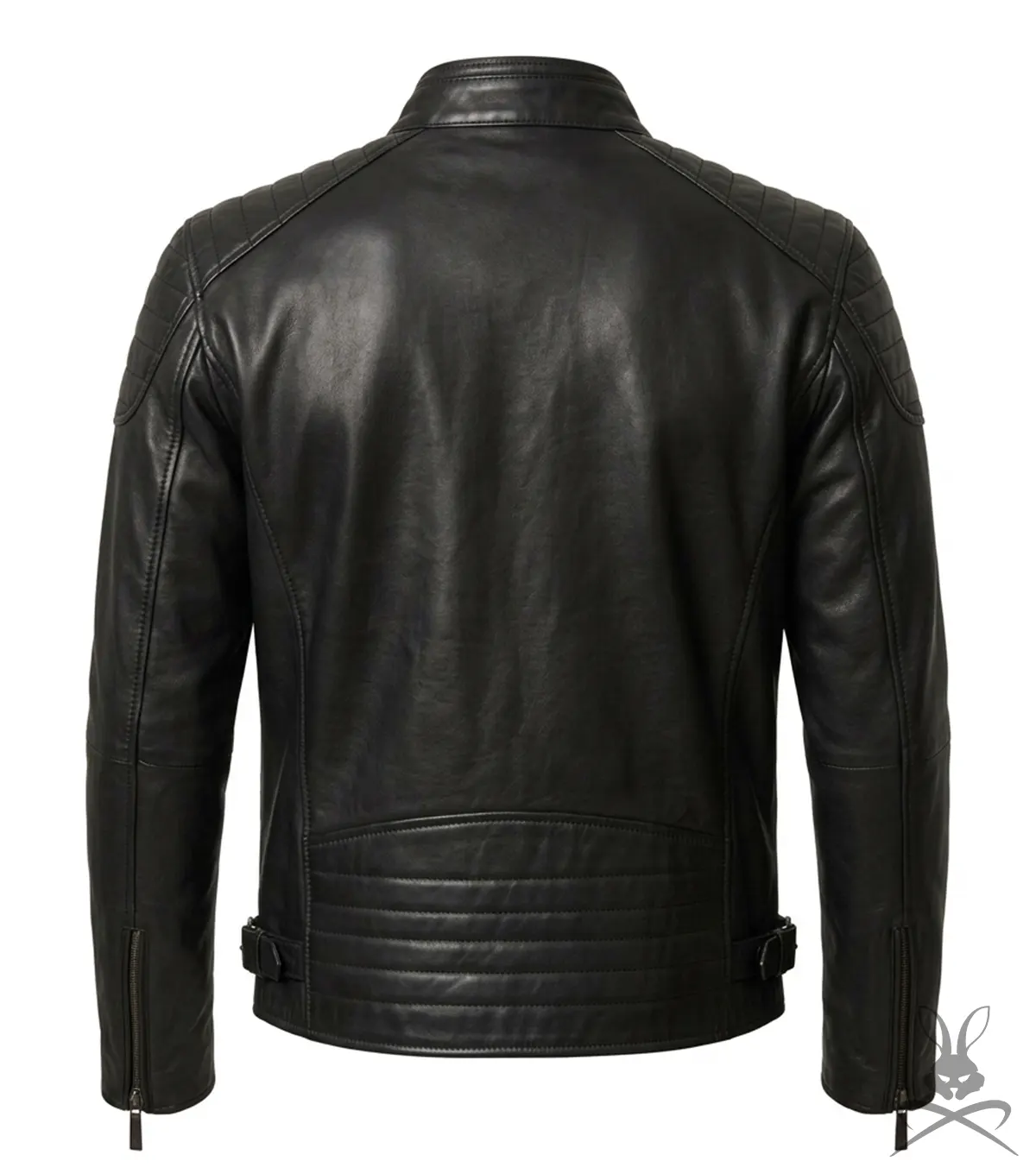 Mens Black Leather Biker Jacket back view
