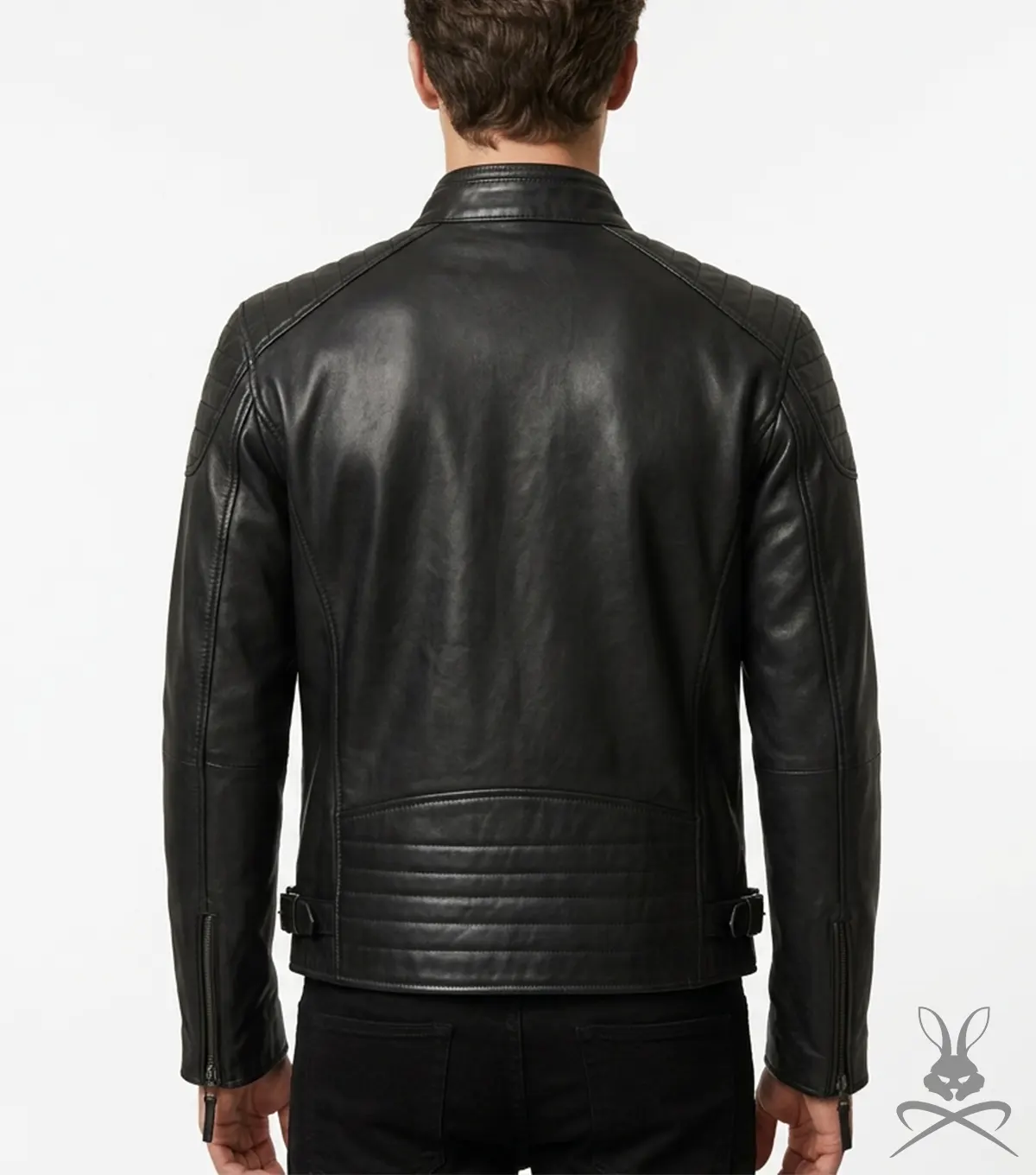 Mens Black Leather Biker Jacket back