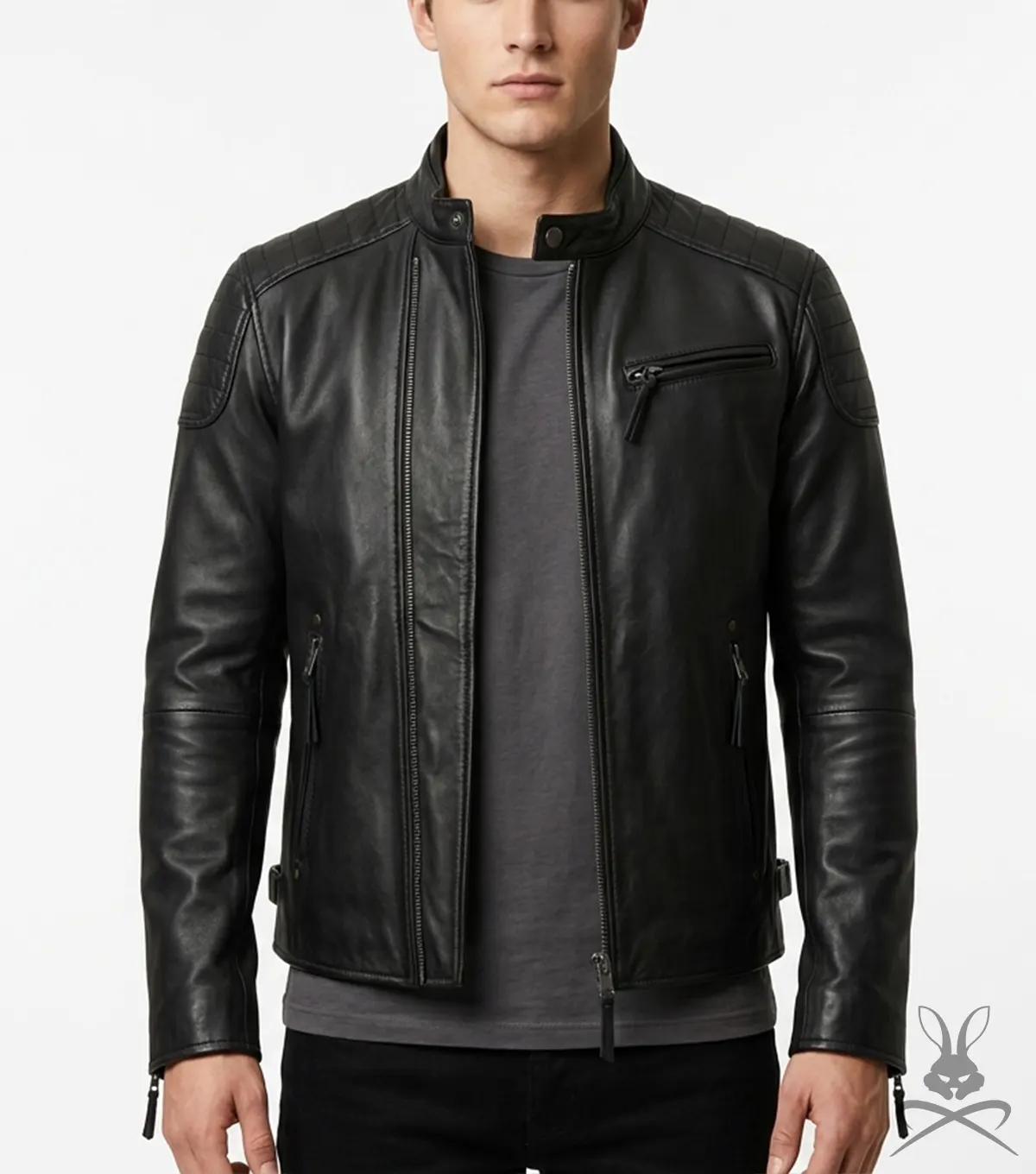 Mens Black Leather Biker Jacket