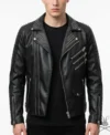 Mens Black Punk Rock Studded Real Leather Biker Jacket