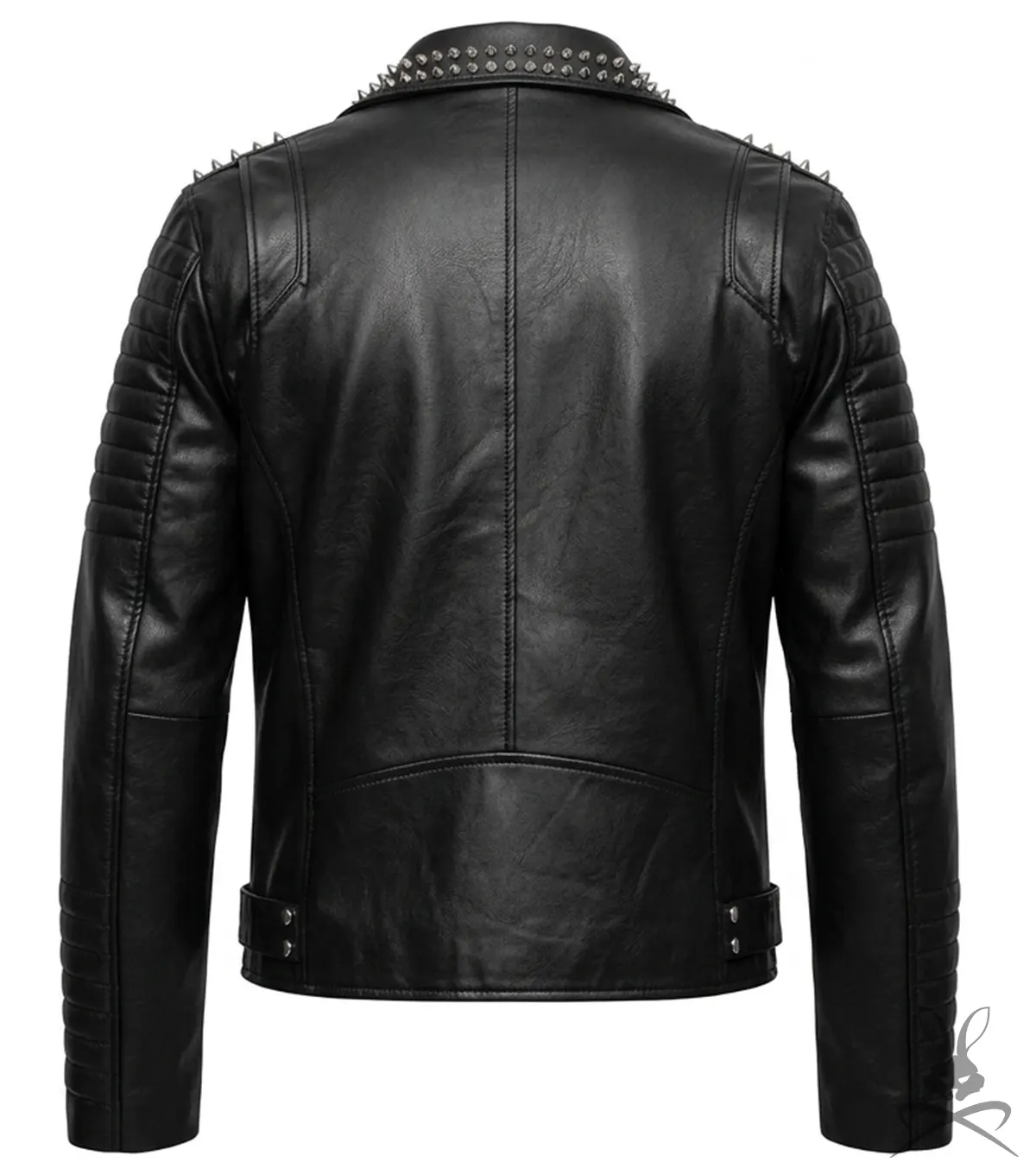 Mens Black Punk Rock Studded Real Leather Biker Jacket back view