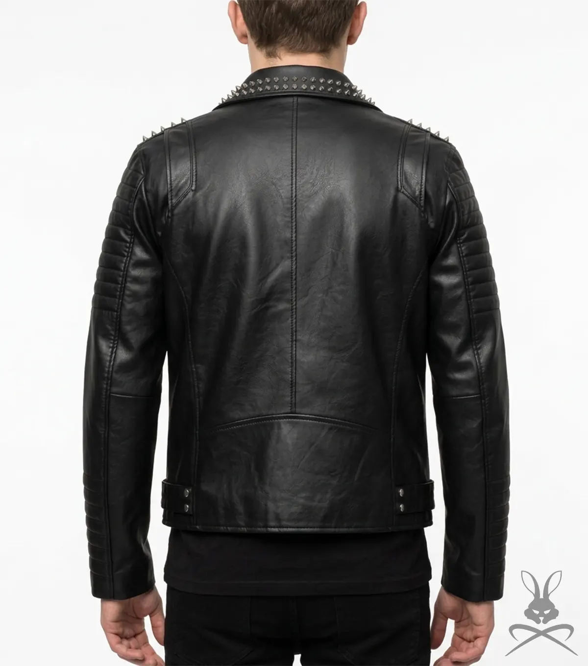 Mens Black Punk Rock Studded Real Leather Biker Jacket back