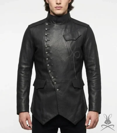 Mens Black Steampunk Real Leather Jacket