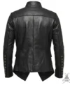 Mens Black Steampunk Real Leather Jacket back view
